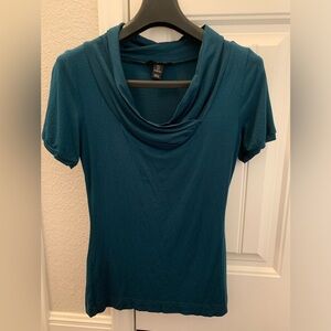 H&M teal cowl neck short sleeve shirt, size small